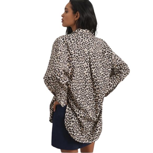 Anthropologie Maeve Cheetah Animal Print Shirt Women's Medium Button Front Top - Picture 2 of 10